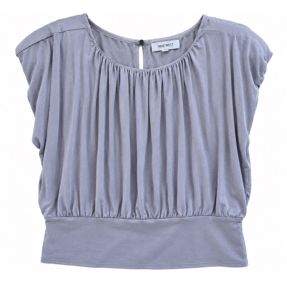 VTG 80s 90s Style Blouse XL Lavender Gray Shoulder Pads Romantic Boho Draped c24